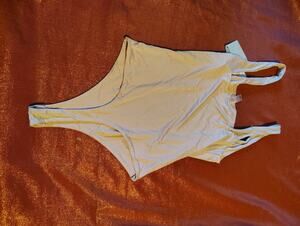 mono b Bodysuit Womens M Beige One Piece High Cut Scoop Neck Stretch Leotard